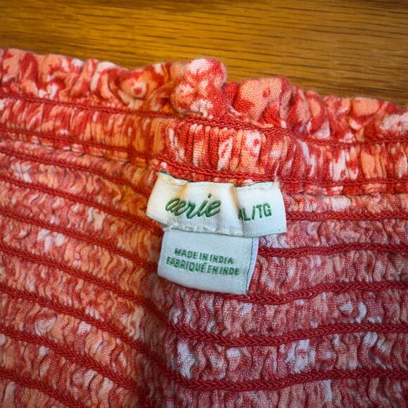 Aerie Smocked Ditsy Red Flowy Floral Shorts High-Waisted Size XL - Picture 6 of 7